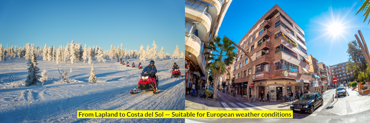 From Lapland to Costa del Sol — Suitable for European weather conditions